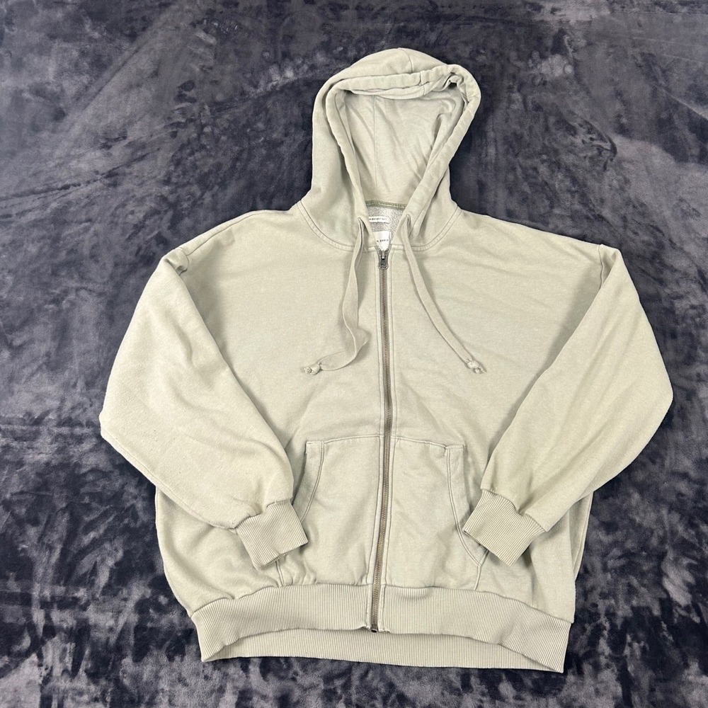 American Eagle Zip Up Hoodie Womens Small Sage Green Oversized Fleece 2573